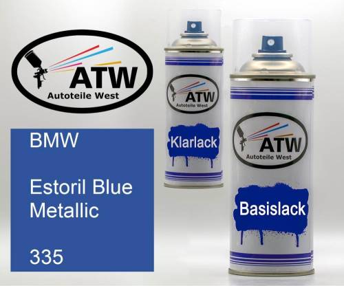 BMW, Estoril Blue Metallic, 335: 400ml Sprühdose + 400ml Klarlack - Set, von ATW Autoteile West.